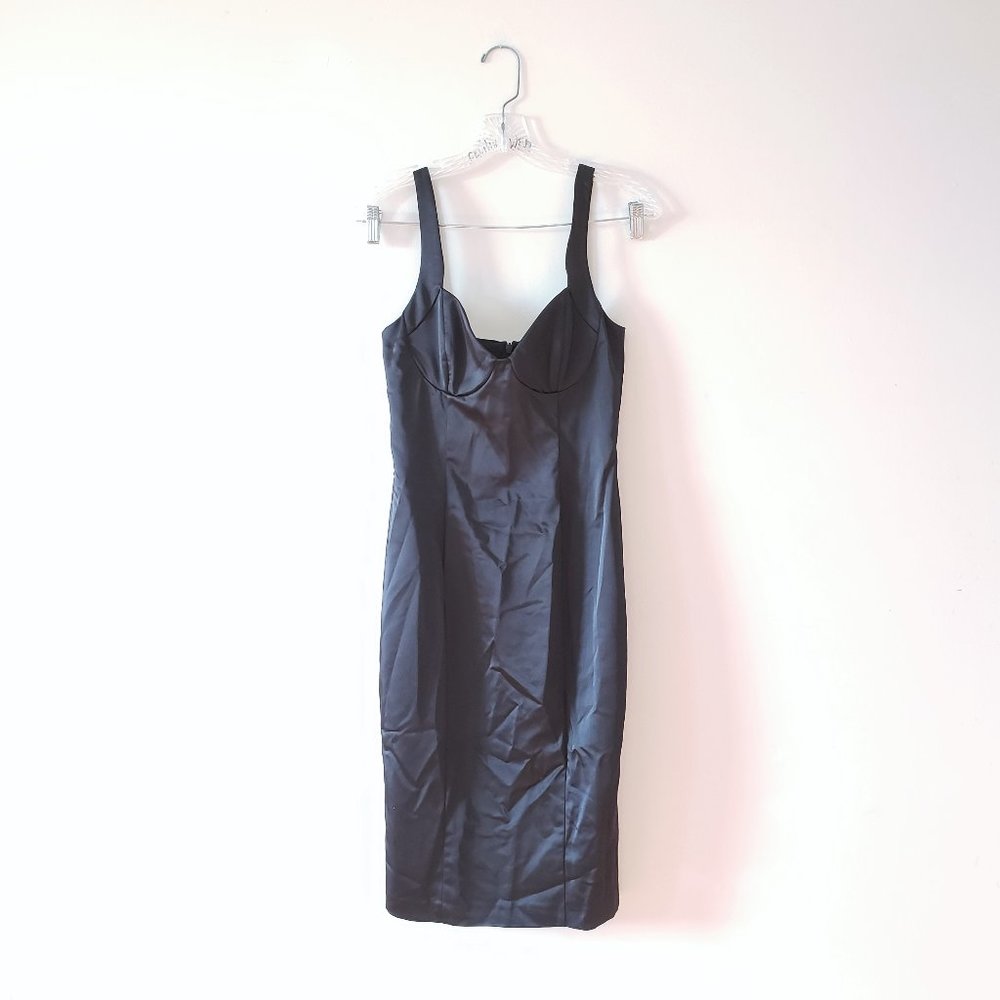 NWT Zara Basic Black Satin Like Bodycon Dress Small